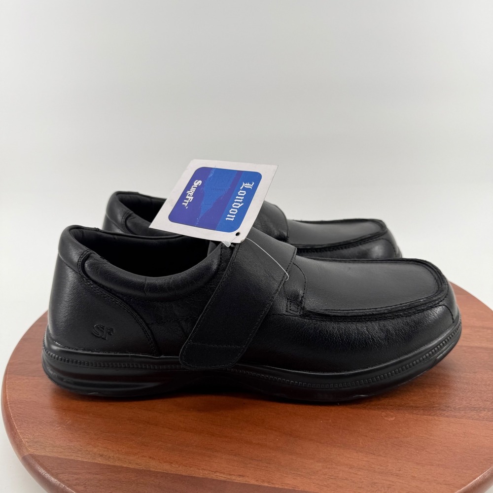 SureFit London Black‎ Leather Wide Hook Loop Strap Comfort Shoes Men's 13 WIDE
